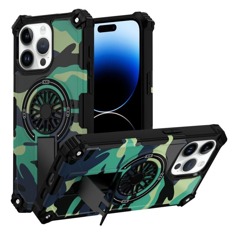 Camouflage Kickstand Rotating Shaft MagSafe Phone Case