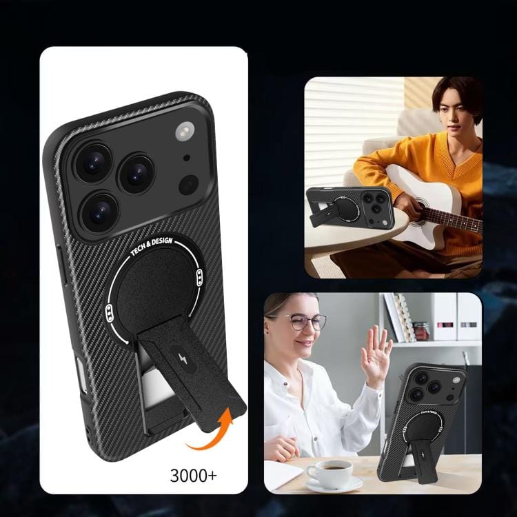 Carbon Fiber Texture MagSafe Phone Case with Holder