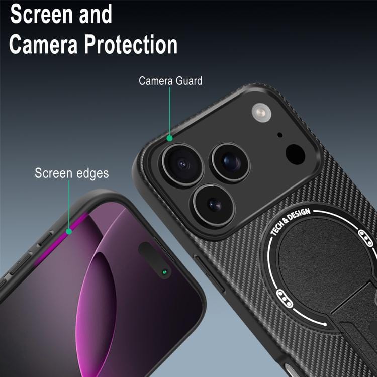 Carbon Fiber Texture MagSafe Phone Case with Holder