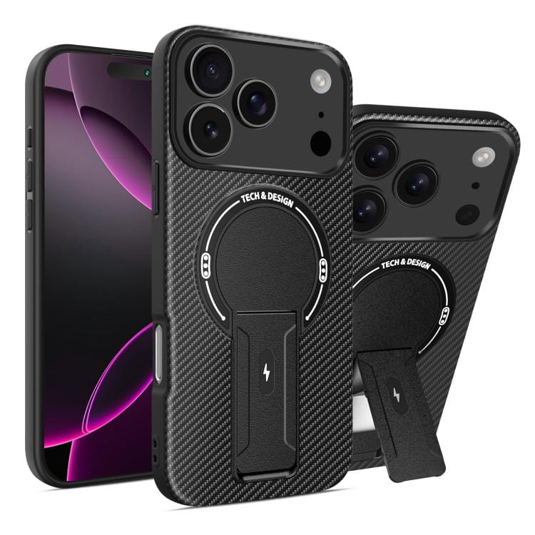 Carbon Fiber Texture MagSafe Phone Case with Holder