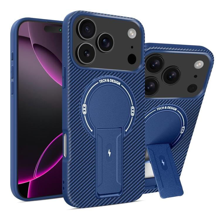 Carbon Fiber Texture MagSafe Phone Case with Holder