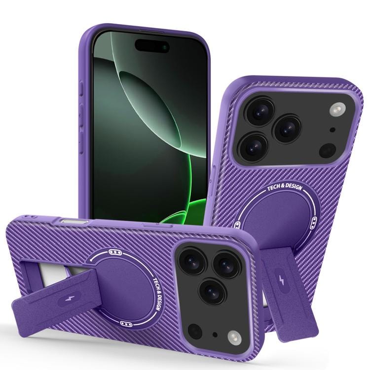 Carbon Fiber Texture MagSafe Phone Case with Holder