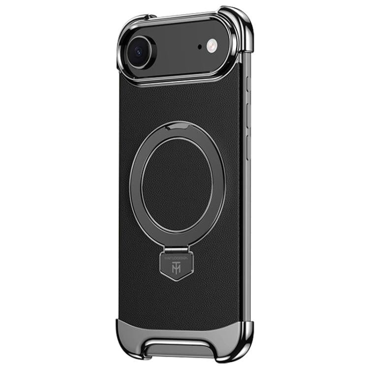 Borderless MagSafe Ring Holder Plain Leather Phone Case