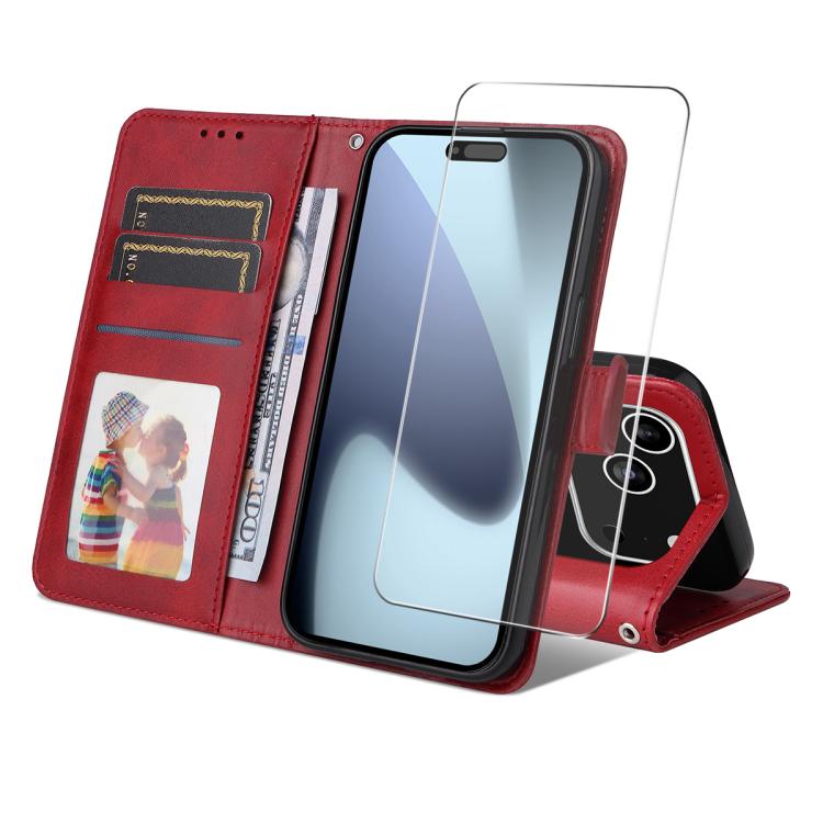 iPhone 17 Calf Texture Leather Wallet Case with Card Slot