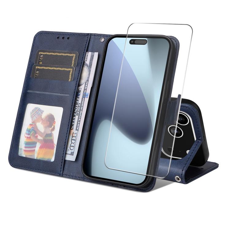 iPhone 17 Calf Texture Leather Wallet Case with Card Slot