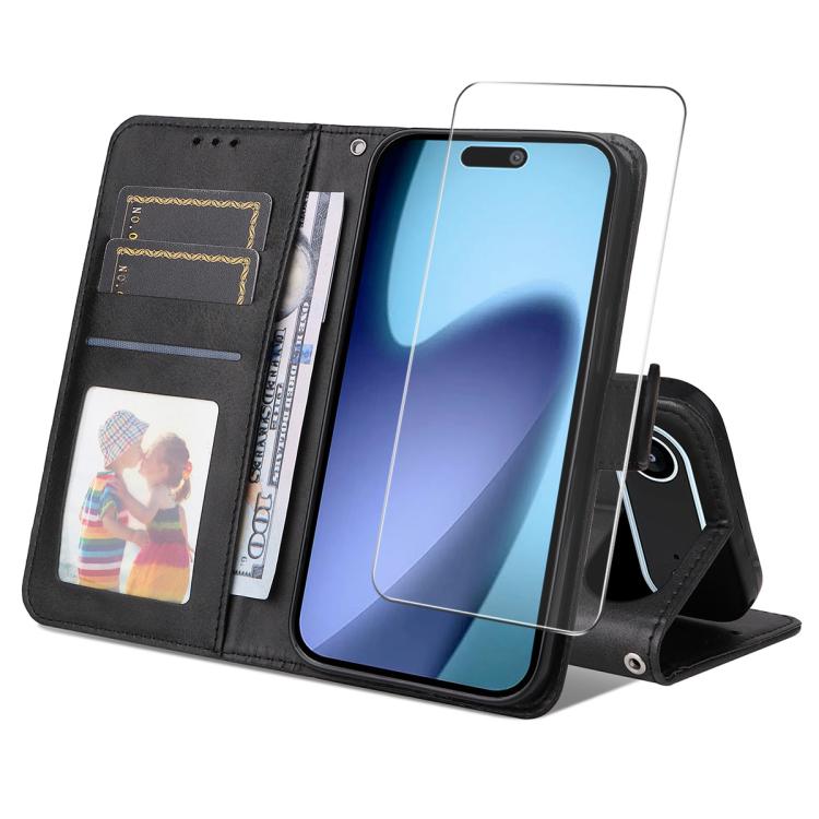 iPhone 17 Calf Texture Leather Wallet Case with Card Slot