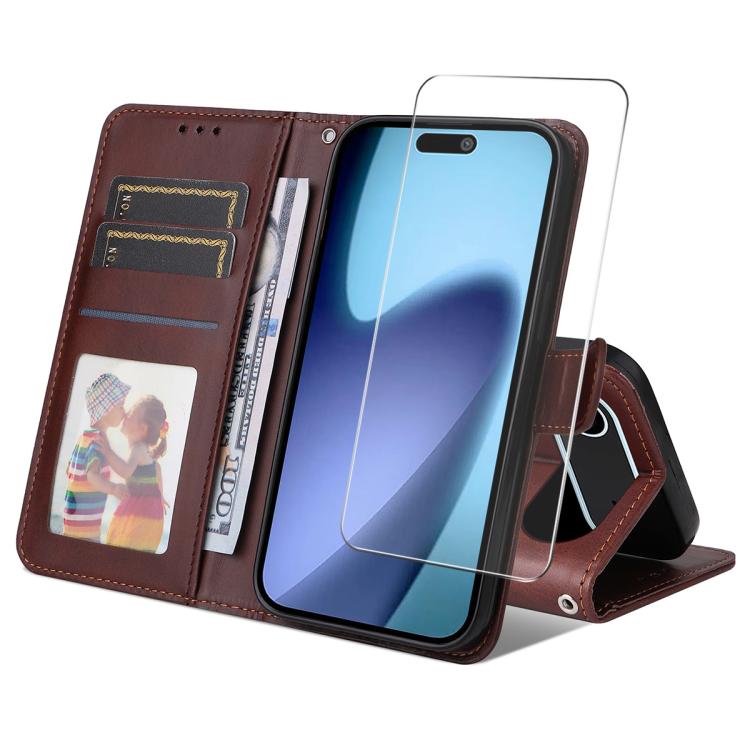iPhone 17 Calf Texture Leather Wallet Case with Card Slot