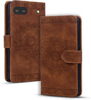Google Pixel 9 Pro Durable PU Leather Wallet Case Protective Cover - Mandala Brown