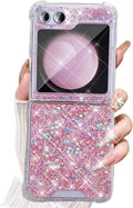 Auroicyy for Samsung Galaxy Z Flip 6 Glitter Case, Bling Shiny Sparkle Sequin for Women Girly Cute Soft Silicone 4 Corners Shockproof Cover Protective Phone Case for Samsung Z Flip 6 (Pink)