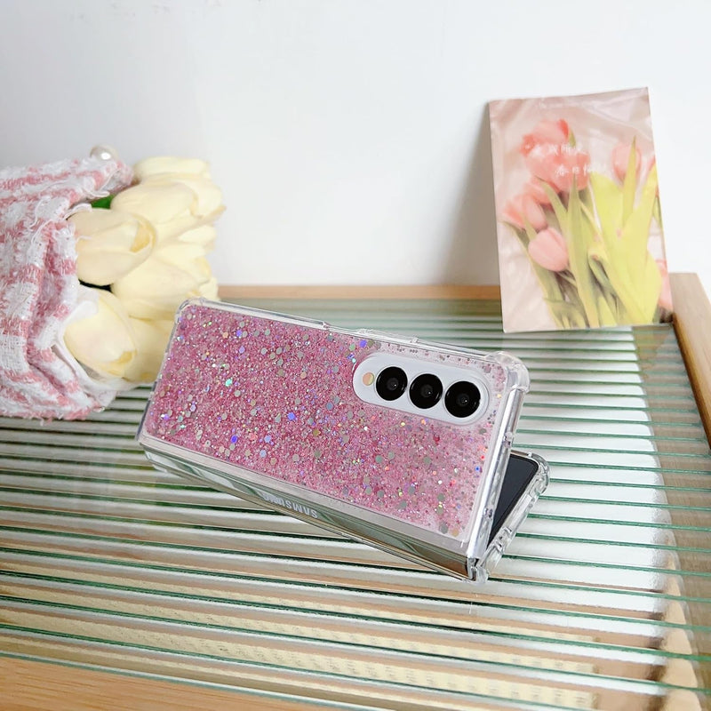 Auroicyy for Samsung Galaxy Z Fold 6 Glitter Cute Case, Women Girly Soft TPU Bumper Shining Sparkle Bling Hard PC Back Shockproof Protective Phone Cover for Samsung Galaxy Z Fold 6 (Pink)