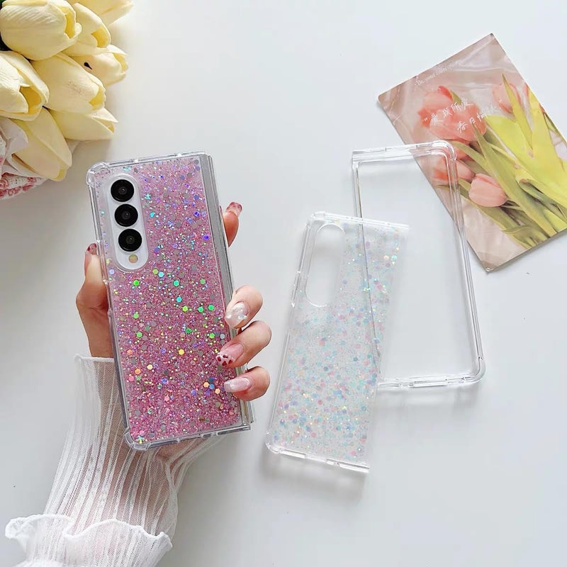 Auroicyy for Samsung Galaxy Z Fold 6 Glitter Cute Case, Women Girly Soft TPU Bumper Shining Sparkle Bling Hard PC Back Shockproof Protective Phone Cover for Samsung Galaxy Z Fold 6 (Pink)
