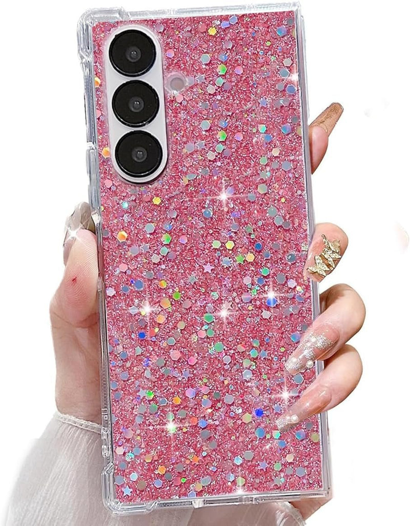 Auroicyy for Samsung Galaxy Z Fold 6 Glitter Cute Case, Women Girly Soft TPU Bumper Shining Sparkle Bling Hard PC Back Shockproof Protective Phone Cover for Samsung Galaxy Z Fold 6 (Pink)