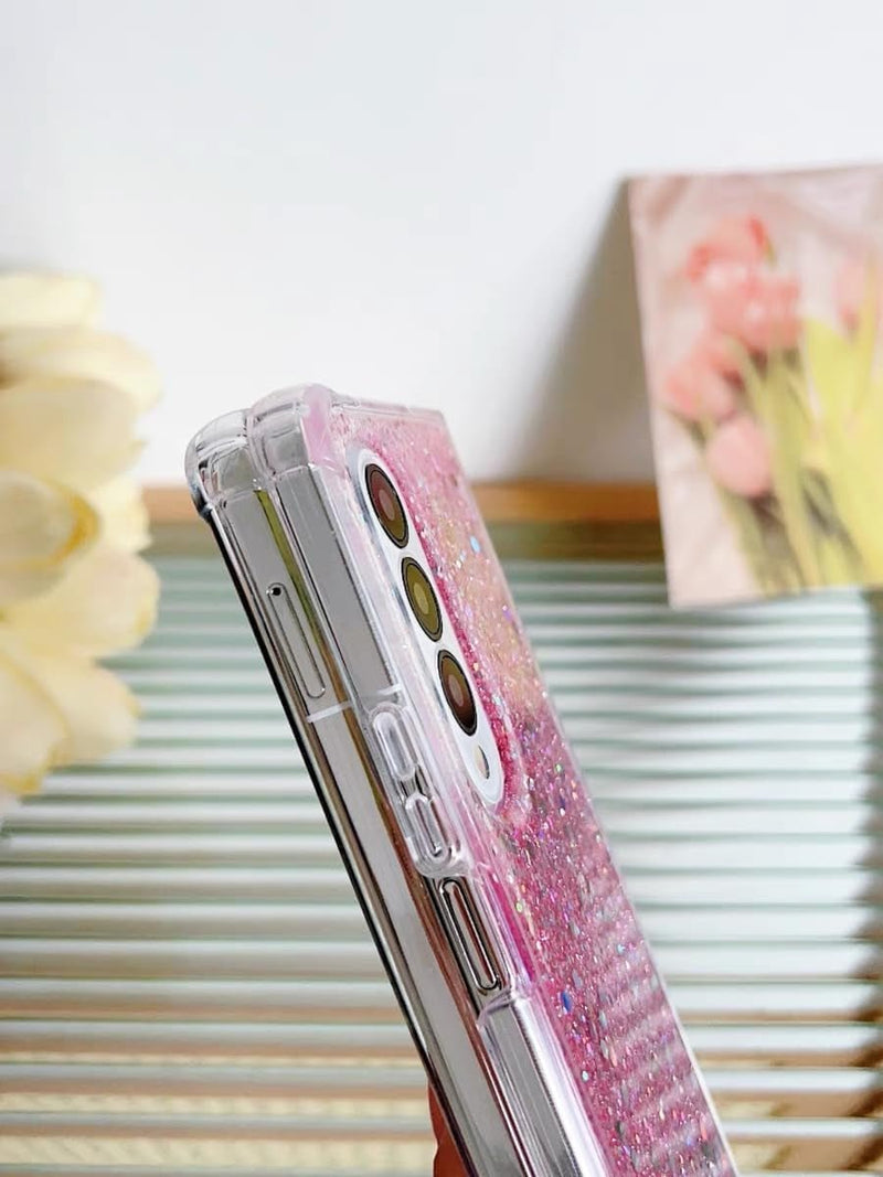 Auroicyy for Samsung Galaxy Z Fold 6 Glitter Cute Case, Women Girly Soft TPU Bumper Shining Sparkle Bling Hard PC Back Shockproof Protective Phone Cover for Samsung Galaxy Z Fold 6 (Pink)