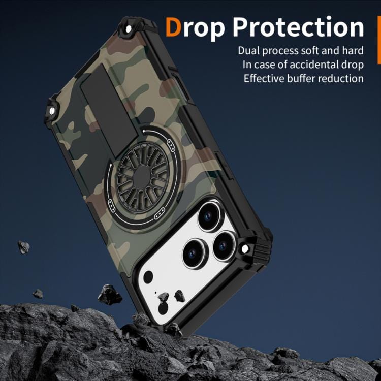 Camouflage Kickstand Rotating Shaft MagSafe Phone Case