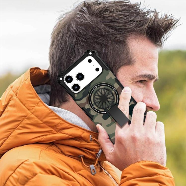 Camouflage Kickstand Rotating Shaft MagSafe Phone Case