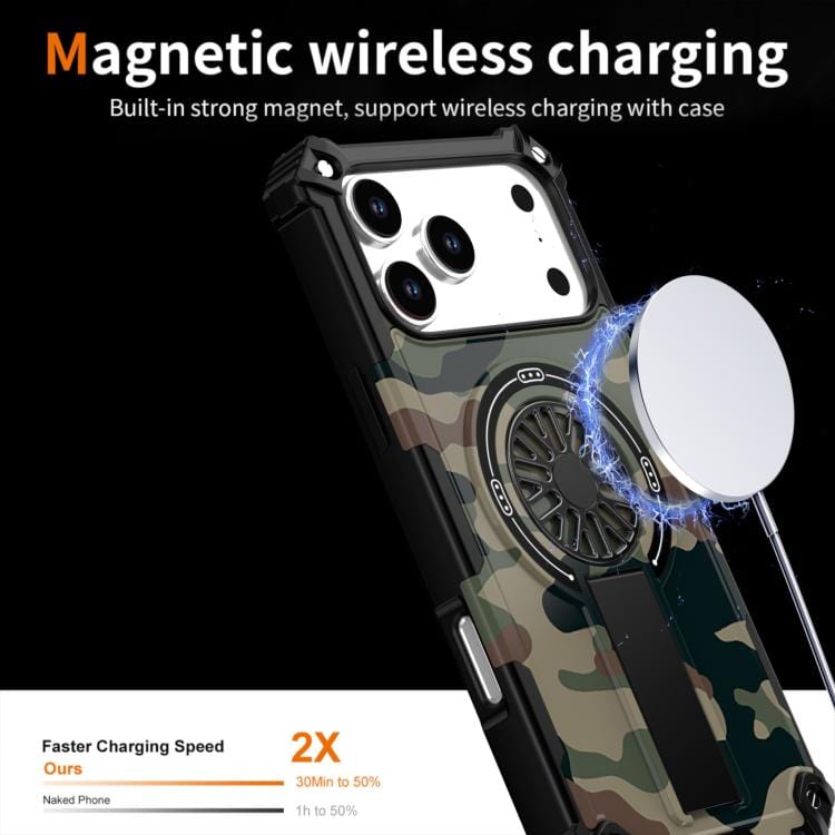 Camouflage Kickstand Rotating Shaft MagSafe Phone Case