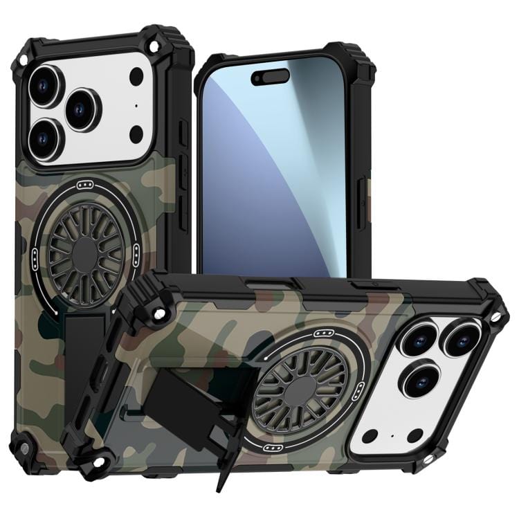 Camouflage Kickstand Rotating Shaft MagSafe Phone Case