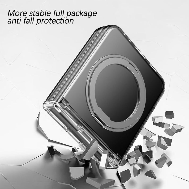 Case Compatible Samsung Galaxy Z Flip 6 Shockproof Hard PC Hinge Protection Ring Holder Case Ultra - Thin Anti - Slip Skin Matte Bumper Magnetic Magsafe Case for Samsung Z Flip 6,Transparent