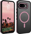 Case for Google Pixel 9A 6.2 Inch, Pixel 9A Phone Case Magnetic [Compatible with Magsafe] Slim Translucent Matte Men Women Girls Shockproof Protective Back Cover, Black/Hot Pink