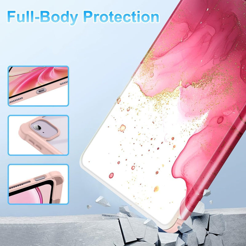 Case for Ipad Air 11 - Inch M2 (2024), Ipad Air 5Th Gen (2022) 10.9 Inch with Pencil Holder - [Auto Wake/Sleep] Shockproof Protective Stand Case, Pink Gilded Gold