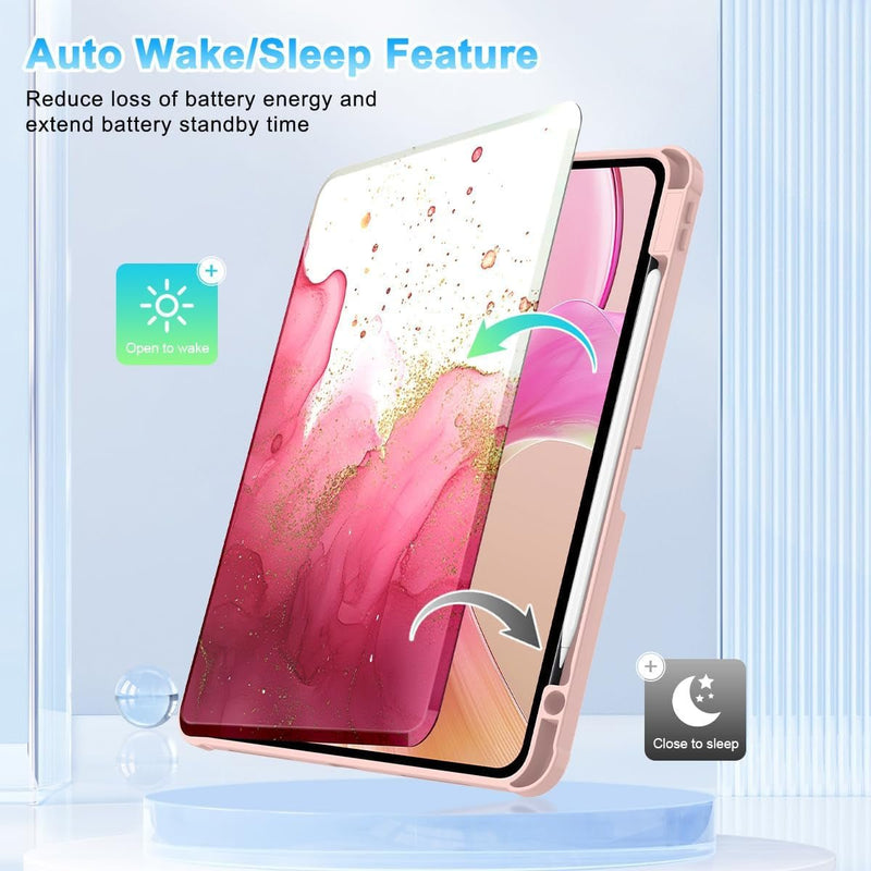 Case for Ipad Air 11 - Inch M2 (2024), Ipad Air 5Th Gen (2022) 10.9 Inch with Pencil Holder - [Auto Wake/Sleep] Shockproof Protective Stand Case, Pink Gilded Gold