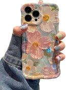 Case for Iphone 13 Pro Max, Colorful Retro Oil Painting Printed Flower Laser Glossy Pattern Cute