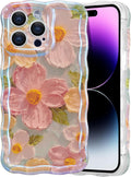 Case for Iphone 13 Pro Max, Colorful Retro Oil Painting Printed Flower Laser Glossy Pattern Cute Curly Wave Edge Exquisite, Stylish Durable TPU Protective Phone Cover for Girls Women - Green