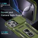 Case for Iphone 16 Pro with Slide Camera Cover+Screen Protector(2 Packs), Rotated Ring Kickstand Military