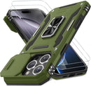 Case for Iphone 16 Pro with Slide Camera Cover+Screen Protector(2 Packs), Rotated Ring Kickstand Military