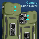 Case for Iphone 16 Pro with Slide Camera Cover+Screen Protector(2 Packs), Rotated Ring Kickstand Military