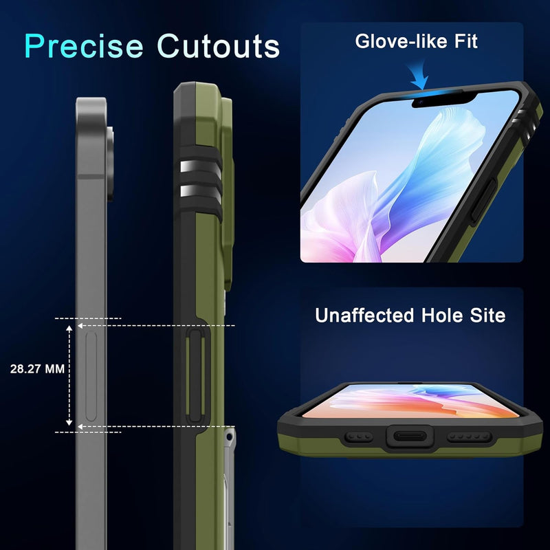 Case for Iphone 16E with Slide Camera Cover+Screen Protector (2 Packs), Rotated Ring Kickstand Military Grade Shockproof Protective Cover for Iphone SE4 2025 - Olive Green - Gorilla Cases