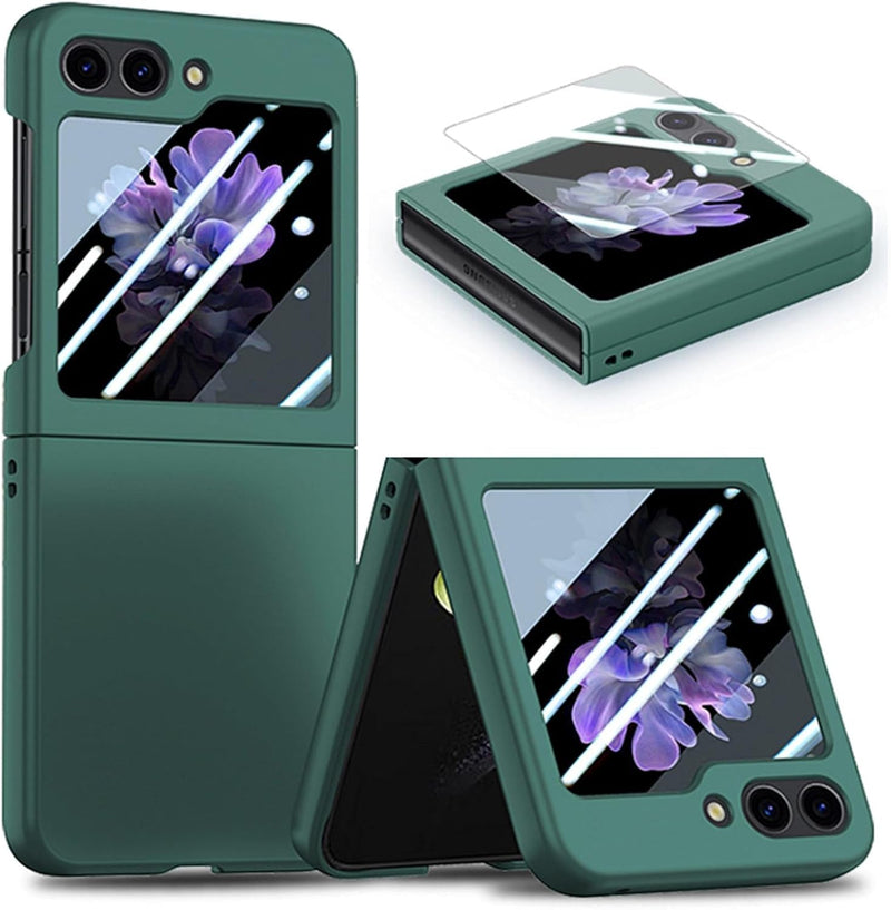 Case for Samsung Galaxy Z Flip 6 Case Built - In Tempered Cover Screen Protector Shockproof Full Body Matte Finish Phone Case Hard PC Ultra Thin Anti - Scratch Protective Case, Green