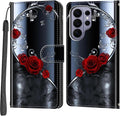 Case Wallet for Samsung Galaxy S26 Ultra, [Kickstand] 3 Card Holder Stand [Shockproof TPU Interior Shell], PU Leather Magnetic Protective Flip Cover, Rose Butterfly