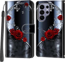 Case Wallet for Samsung Galaxy S26 Ultra, [Kickstand] 3 Card Holder Stand [Shockproof TPU Interior Shell], PU Leather Magnetic Protective Flip Cover, Rose Butterfly