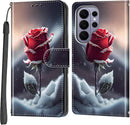 Case Wallet for Samsung Galaxy S26 Ultra, [Kickstand] 3 Card Holder Stand [Shockproof TPU Interior Shell], PU Leather Magnetic Protective Flip Cover, Rose Butterfly
