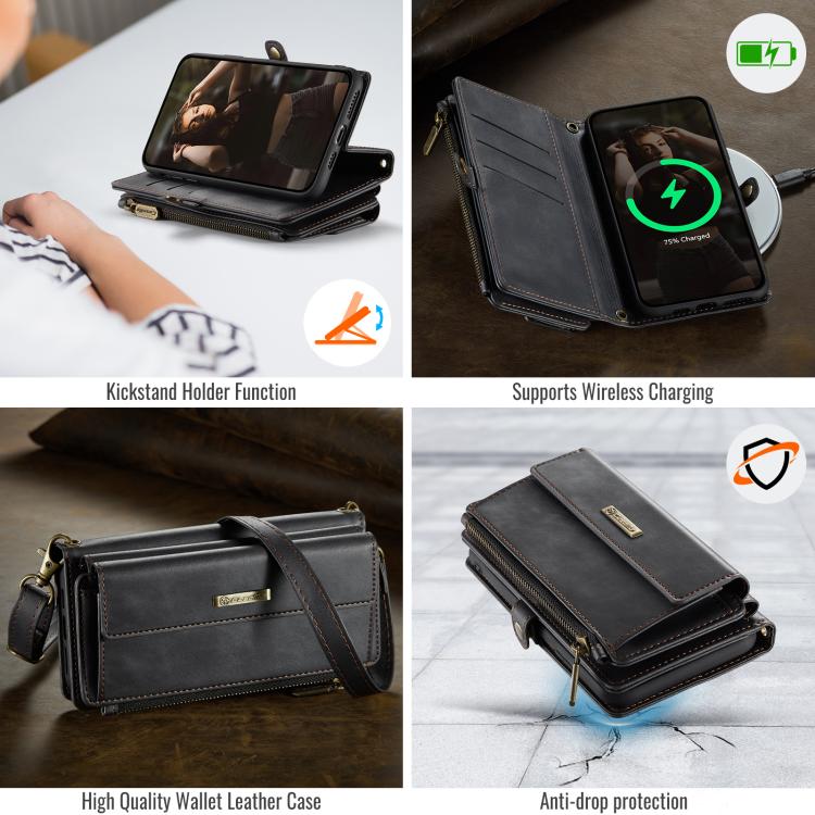 CaseMe C39 RFID Blocking Zipper Wallet Leather Phone Case with Crossbody Strap