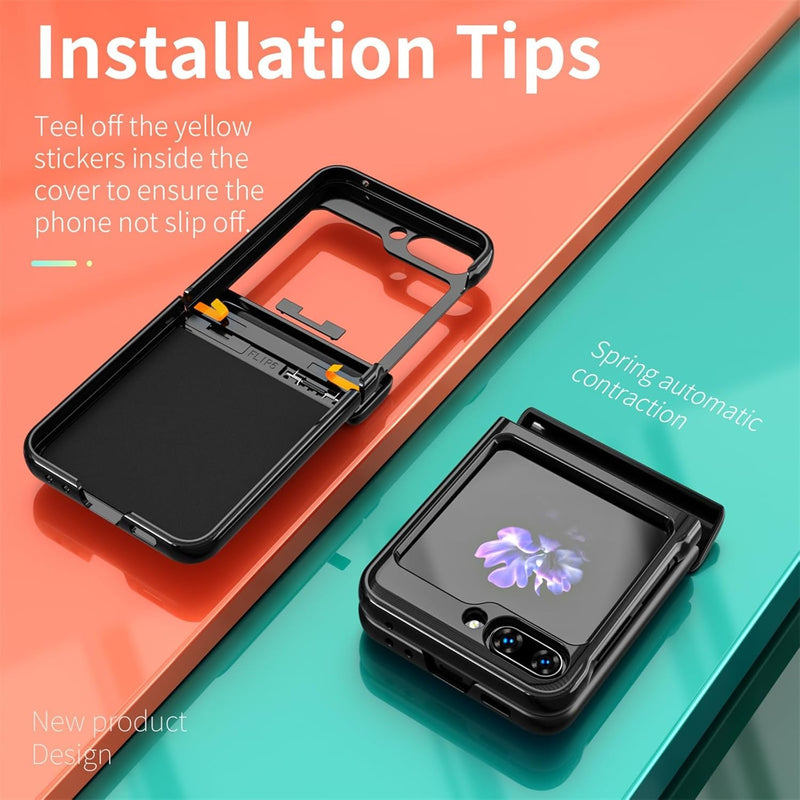 Ccsamll for Samsung Galaxy Z Flip 6 Case - Heavy - Duty Shockproof Full - Body Protection, Hinge Cover and Ring Kickstand for Samsung Flip 6 Case RJ Black