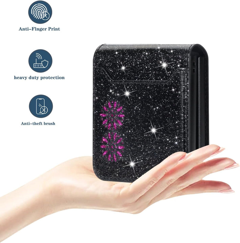 Ccsamll for Samsung Galaxy Z Flip 6 Case with Card Holder for Women, Bling Glitter Premium Leather Wallet Phone Case Protective Cover for Samsung Galaxy Z Flip6 /Z Flip 5 XKK Black