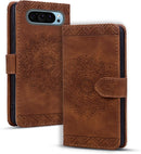 Google Pixel 9 Pro Durable PU Leather Wallet Case Protective Cover - Mandala Brown