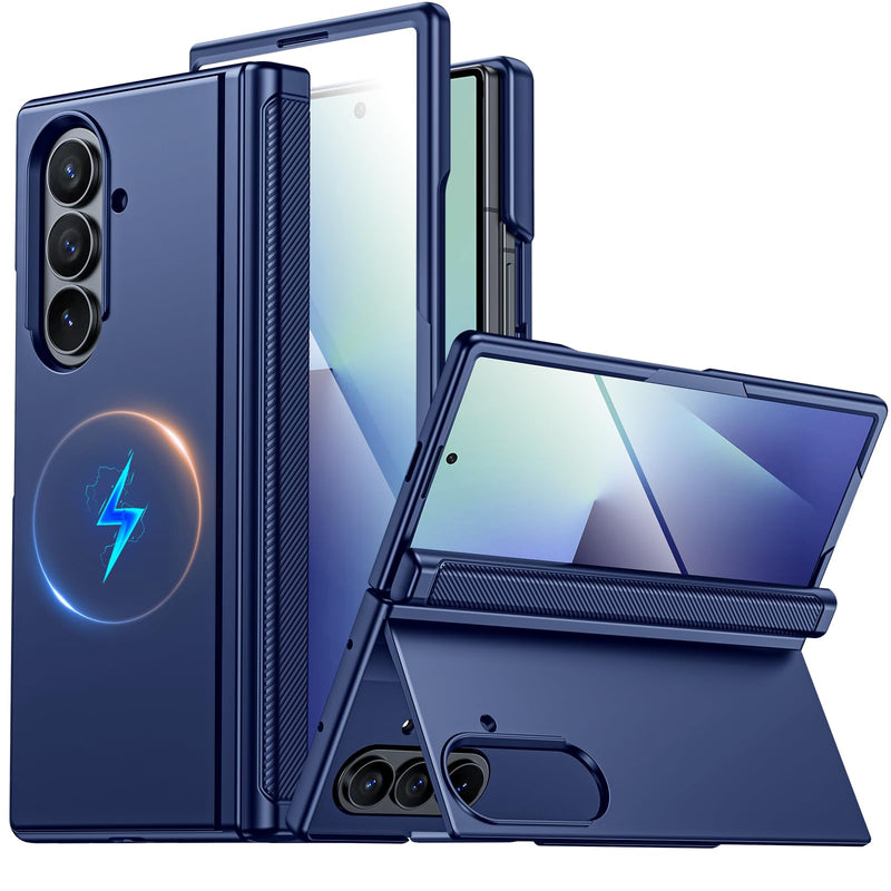 CENMASO for Samsung Galaxy Z Fold 7 Case with Card Holder [RFID Blocking] Camera Cover, Hinge Protection, Hidden Kickstand, Screen Protector, Slim Shockproof Phone Case for Galaxy Z Fold 7 - Purple