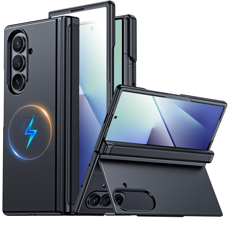 CENMASO for Samsung Galaxy Z Fold 7 Case with Card Holder [RFID Blocking] Camera Cover, Hinge Protection, Hidden Kickstand, Screen Protector, Slim Shockproof Phone Case for Galaxy Z Fold 7 - Purple