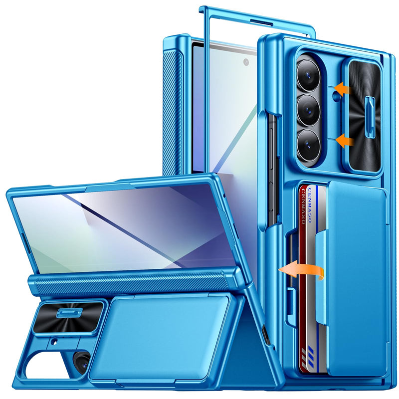 CENMASO for Samsung Galaxy Z Fold 7 Case with Card Holder [RFID Blocking] Camera Cover, Hinge Protection, Hidden Kickstand, Screen Protector, Slim Shockproof Phone Case for Galaxy Z Fold 7 - Purple