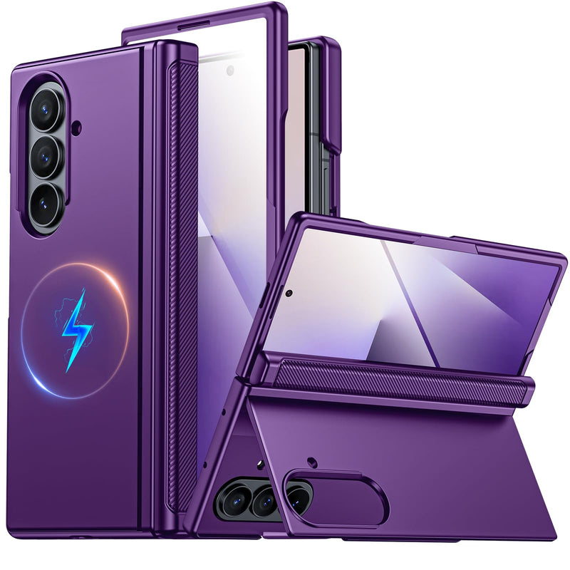 CENMASO for Samsung Galaxy Z Fold 7 Case with Card Holder [RFID Blocking] Camera Cover, Hinge Protection, Hidden Kickstand, Screen Protector, Slim Shockproof Phone Case for Galaxy Z Fold 7 - Purple