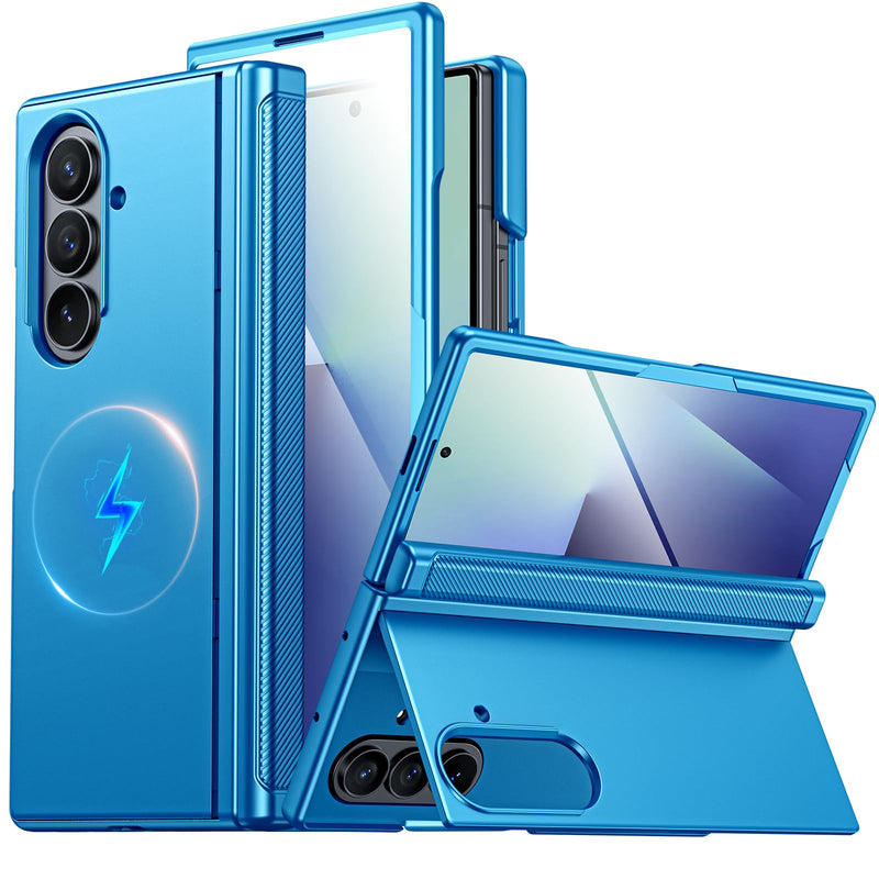 CENMASO for Samsung Galaxy Z Fold 7 Case with Card Holder [RFID Blocking] Camera Cover, Hinge Protection, Hidden Kickstand, Screen Protector, Slim Shockproof Phone Case for Galaxy Z Fold 7 - Purple