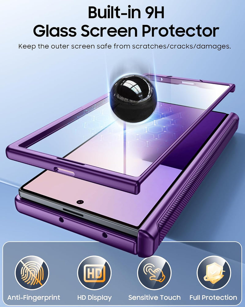 CENMASO for Samsung Galaxy Z Fold 7 Case with Card Holder [RFID Blocking] Camera Cover, Hinge Protection, Hidden Kickstand, Screen Protector, Slim Shockproof Phone Case for Galaxy Z Fold 7 - Purple