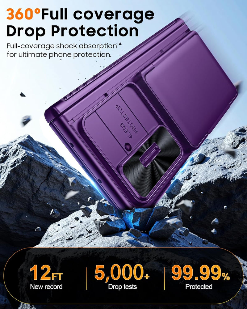 CENMASO for Samsung Galaxy Z Fold 7 Case with Card Holder [RFID Blocking] Camera Cover, Hinge Protection, Hidden Kickstand, Screen Protector, Slim Shockproof Phone Case for Galaxy Z Fold 7 - Purple