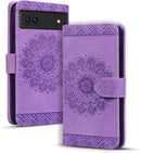 Google Pixel 9 Pro Durable PU Leather Wallet Case Protective Cover - Mandala Brown