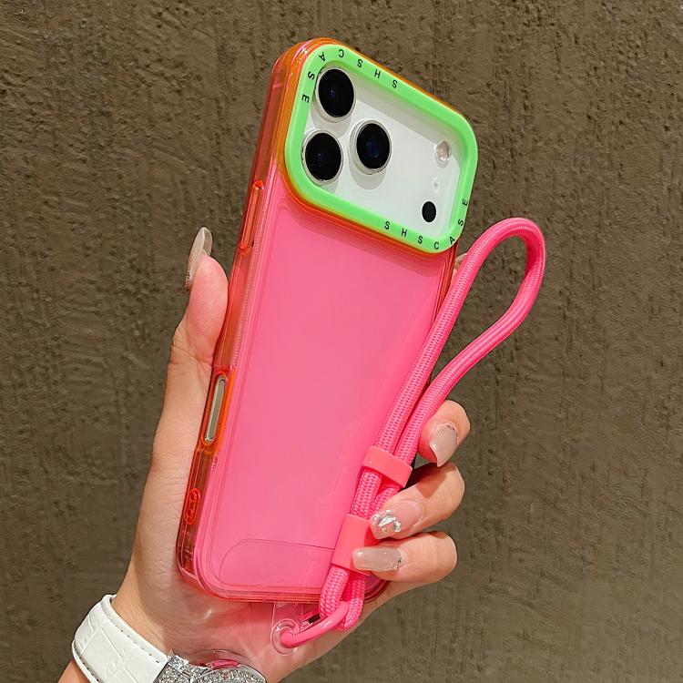 Color Contrast Lens Frame Transparent TPU Phone Case with Lanyard