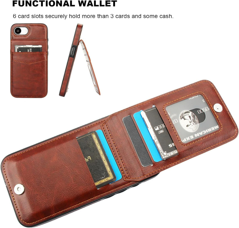 Compatible with Iphone 16E Case Wallet with Credit Card Holder, Flip Premium Leather Magnetic Clasp Kickstand Heavy Duty Protective Cover for Iphone 16E 6.1 Inch (Brown) - Gorilla Cases