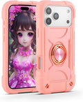 Compatible with Iphone 17 Pro Max Case 6.9 Inch with Ring Stand, Heavy - Duty Military Grade Shockproof Phone Kids Cover for Iphone 17 Pro Max (Rainbow Pink)